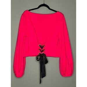 Anthropologie Maeve Women's Medium Crop Top Lower Back Lace Up LS Pink